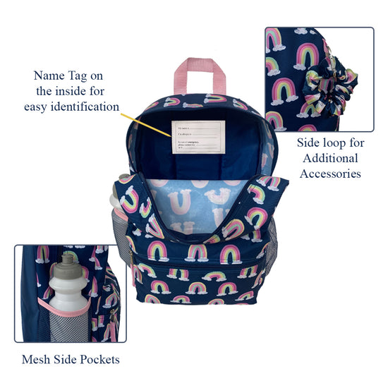 Rainbow Backpack Set for Girls, 16 inch, 6 Pieces - Includes Foldable Lunch Bag, Water Bottle, Scrunchie, & Pencil Case