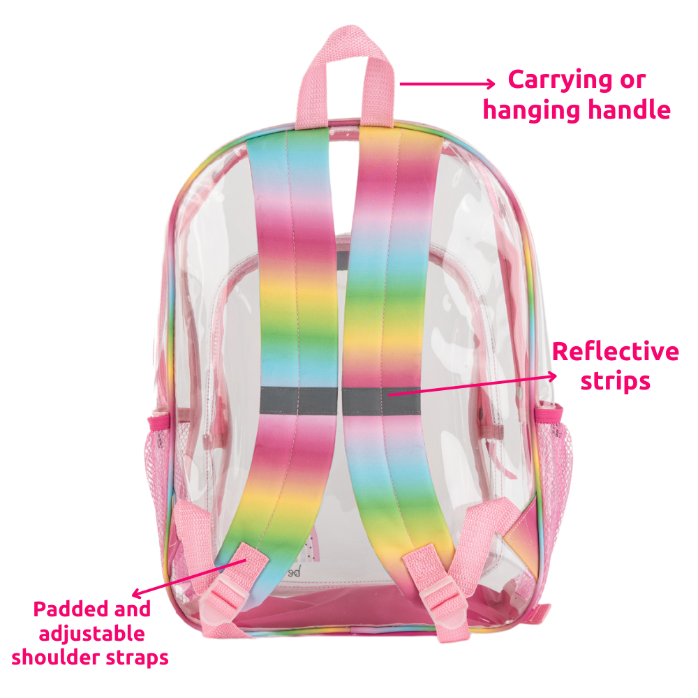 Rainbow Clear Backpack for School, 16 inch Transparent Bag with Matching “Be Kind” Pencil Pouch, 3 Piece Set