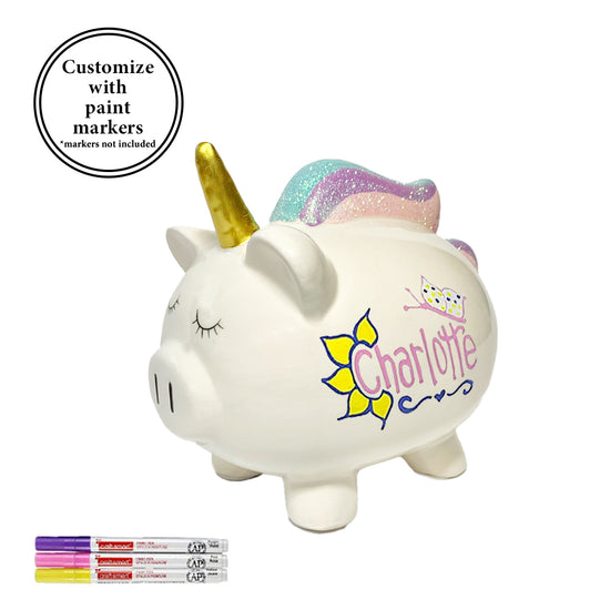 Pig Unicorn Piggy Bank for Girls - Girls Ceramic Coin Bank with Rubber Stopper