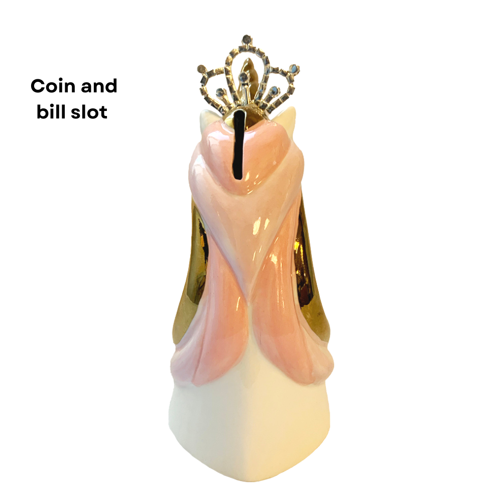 Unicorn Piggy Bank – Coin Money Bank for Girls with Rubber Stopper and Rhinestone Crown