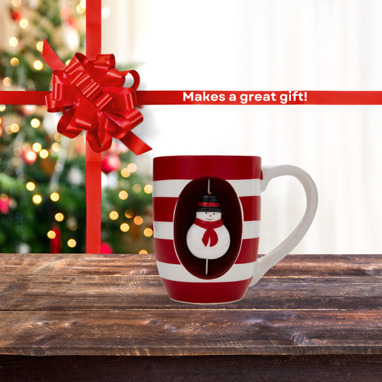 Spinning Snowman Christmas Mug for Kids or Adults - Ceramic Coffee or Hot Cocoa Mug, 8 oz.