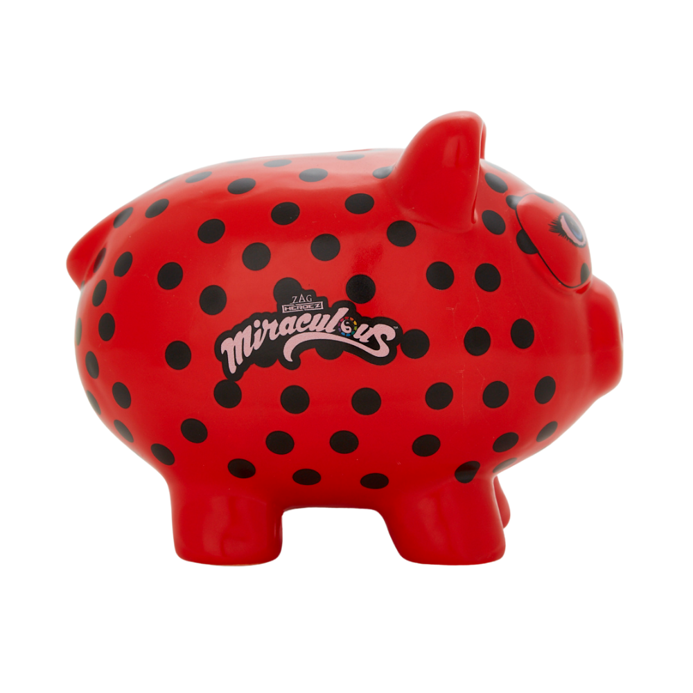 Miraculous Ladybug Piggy Bank for Girls – Kids’ Ceramic Coin Bank, Red