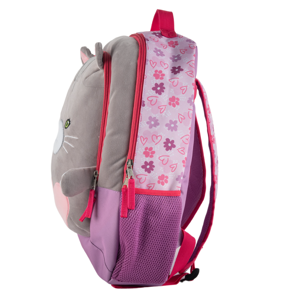 Cat Backpack for Girls with Soft Plush Front Pocket, 16 inch Squish Buddies