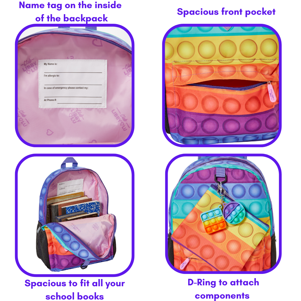 Printed Fidget Popper Backpack Set for Kids with Pop It Keychain Bubble Poppers and Pencil Case