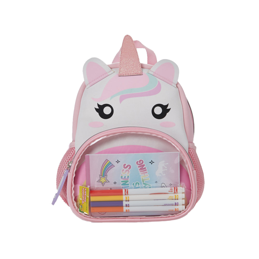 Crayola Neoprene Unicorn Mini Backpack for Girls Toddlers with Crayola Markers Notepad 10 inch Pink