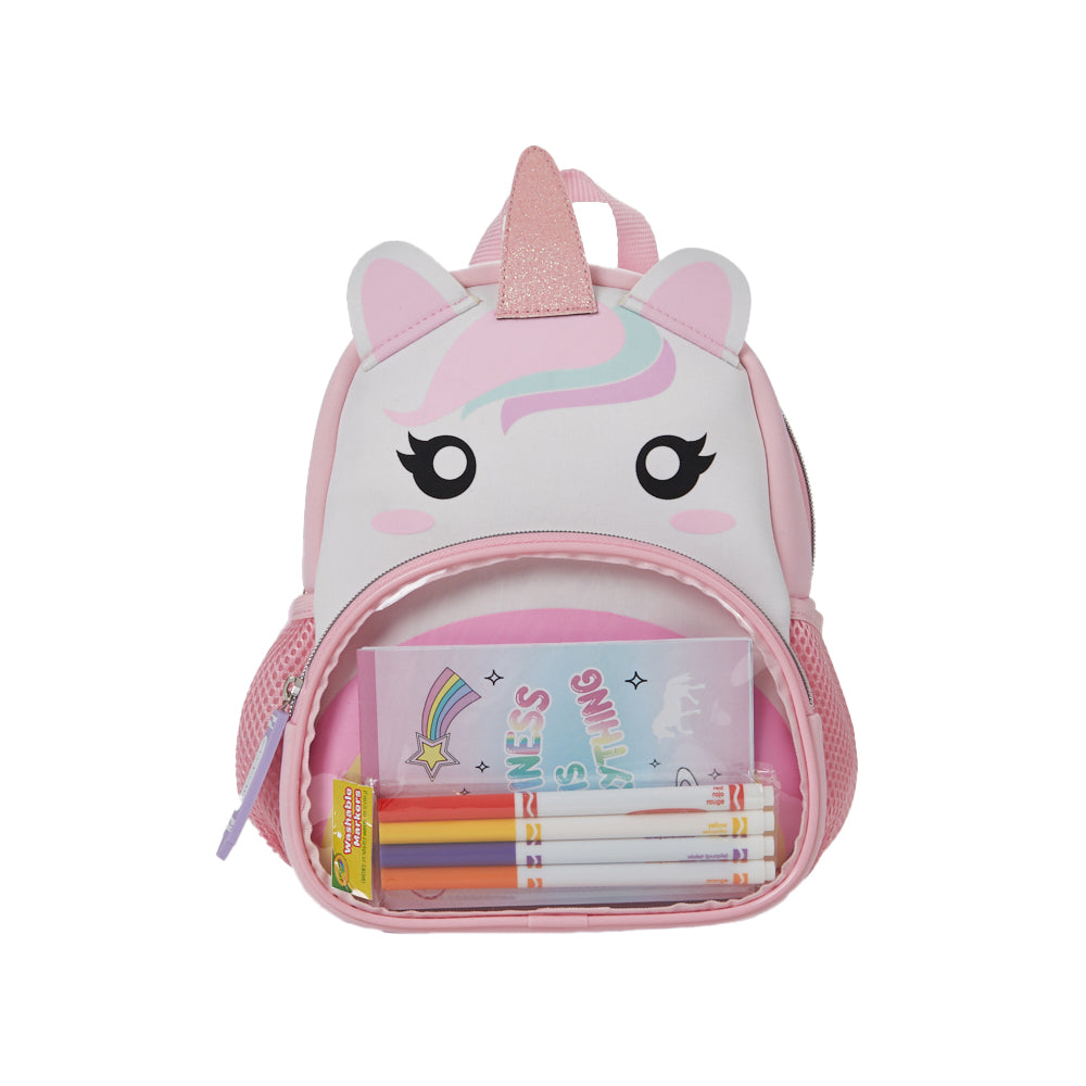 Load image into Gallery viewer, Crayola Neoprene Unicorn Mini Backpack for Girls &amp;amp; Toddlers with Crayola Markers &amp;amp; Notepad, 10 inch, Pink
