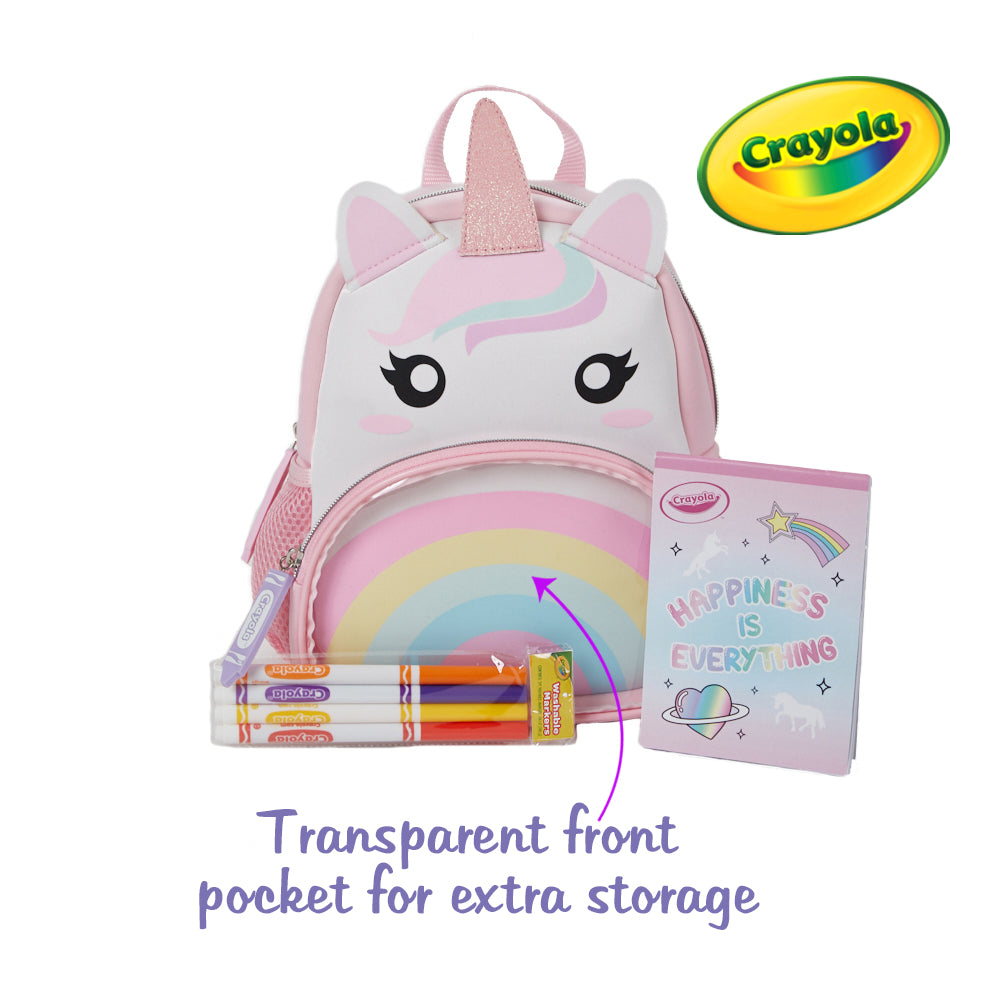 Load image into Gallery viewer, Crayola Neoprene Unicorn Mini Backpack for Girls &amp;amp; Toddlers with Crayola Markers &amp;amp; Notepad, 10 inch, Pink
