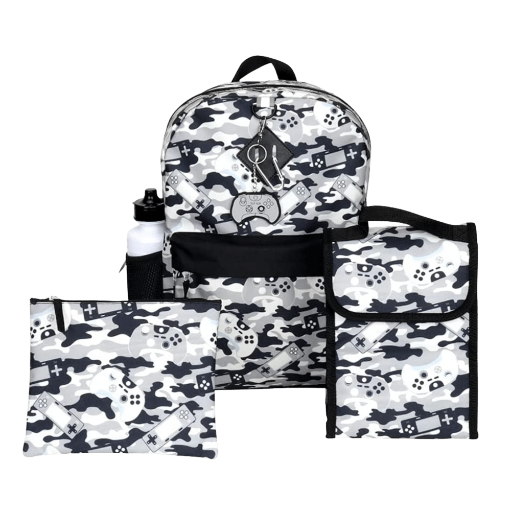 Grey Gaming Camo Backpack Set for Boys Girls 16 inch 6 Pieces In Shop Club Libby Lu