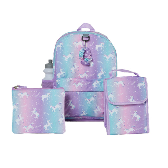 Unicorn Backpack Set for Girls, 16 inch, 6 Pieces - Includes Foldable Lunch Bag, Water Bottle, Scrunchie, & Pencil Case
