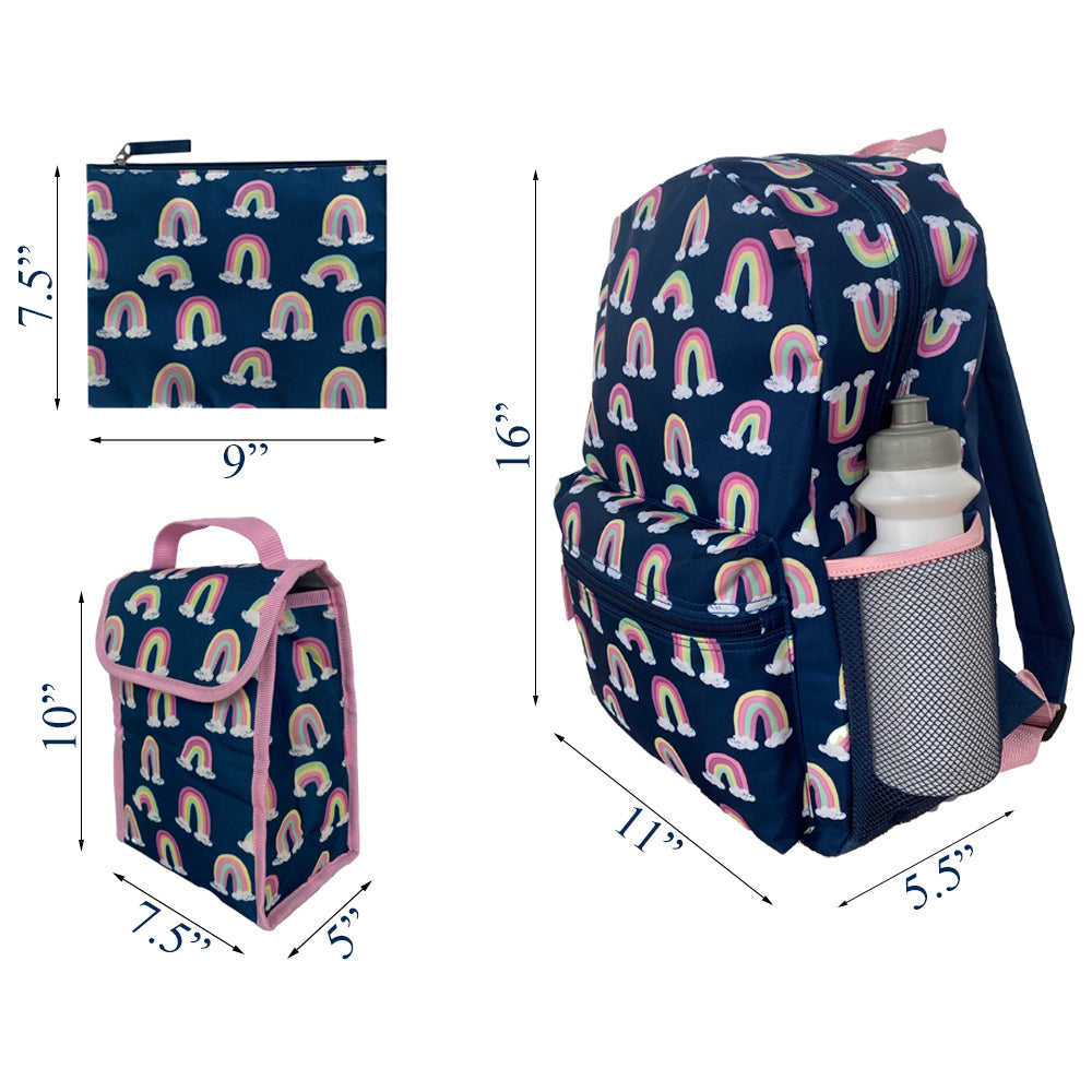 Load image into Gallery viewer, Rainbow Backpack Set for Girls, 16 inch, 6 Pieces - Includes Foldable Lunch Bag, Water Bottle, Scrunchie, &amp;amp; Pencil Case
