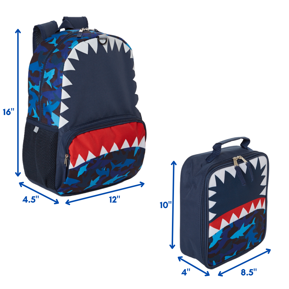Load image into Gallery viewer, 16 Inch Shark Backpack with Lunch Box Set for Boys or Girls, Value Bundle, Blue
