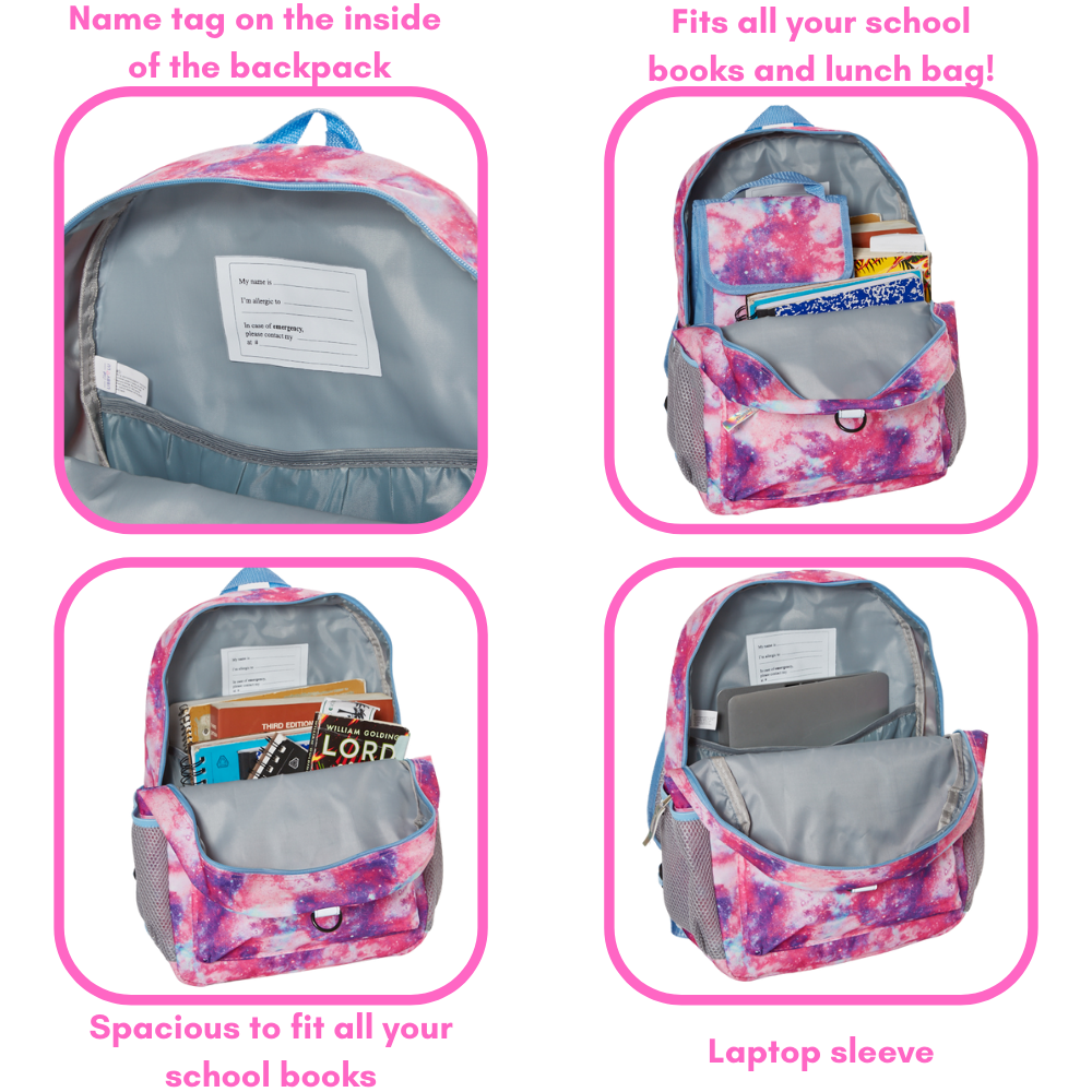 Load image into Gallery viewer, Pink Galaxy Backpack Set for Girls, 16 inch, 6 Pieces - Includes Foldable Lunch Bag, Water Bottle, Scrunchie, &amp;amp; Pencil Case
