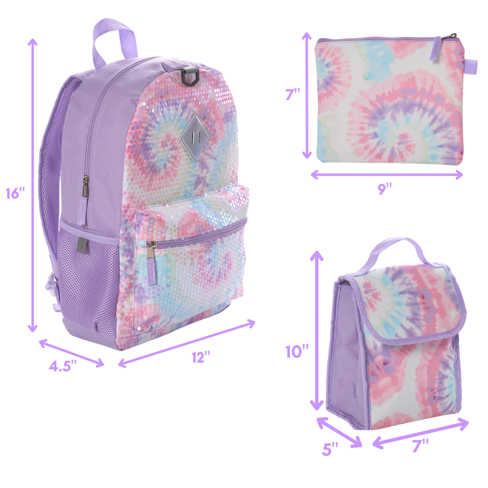 Laidan Girls Backpack Bookbag School Bag Rainbow Tie Dye Teen School Backpack Set with Lunch Box and Pencil Case, Kids Unisex, Size: 3pcs, Pink