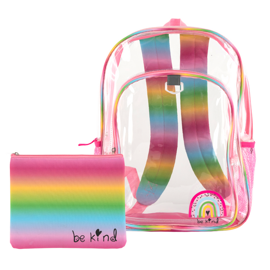 Rainbow Clear Backpack for School 16 inch Transparent Bag with Matchi Shop Club Libby Lu