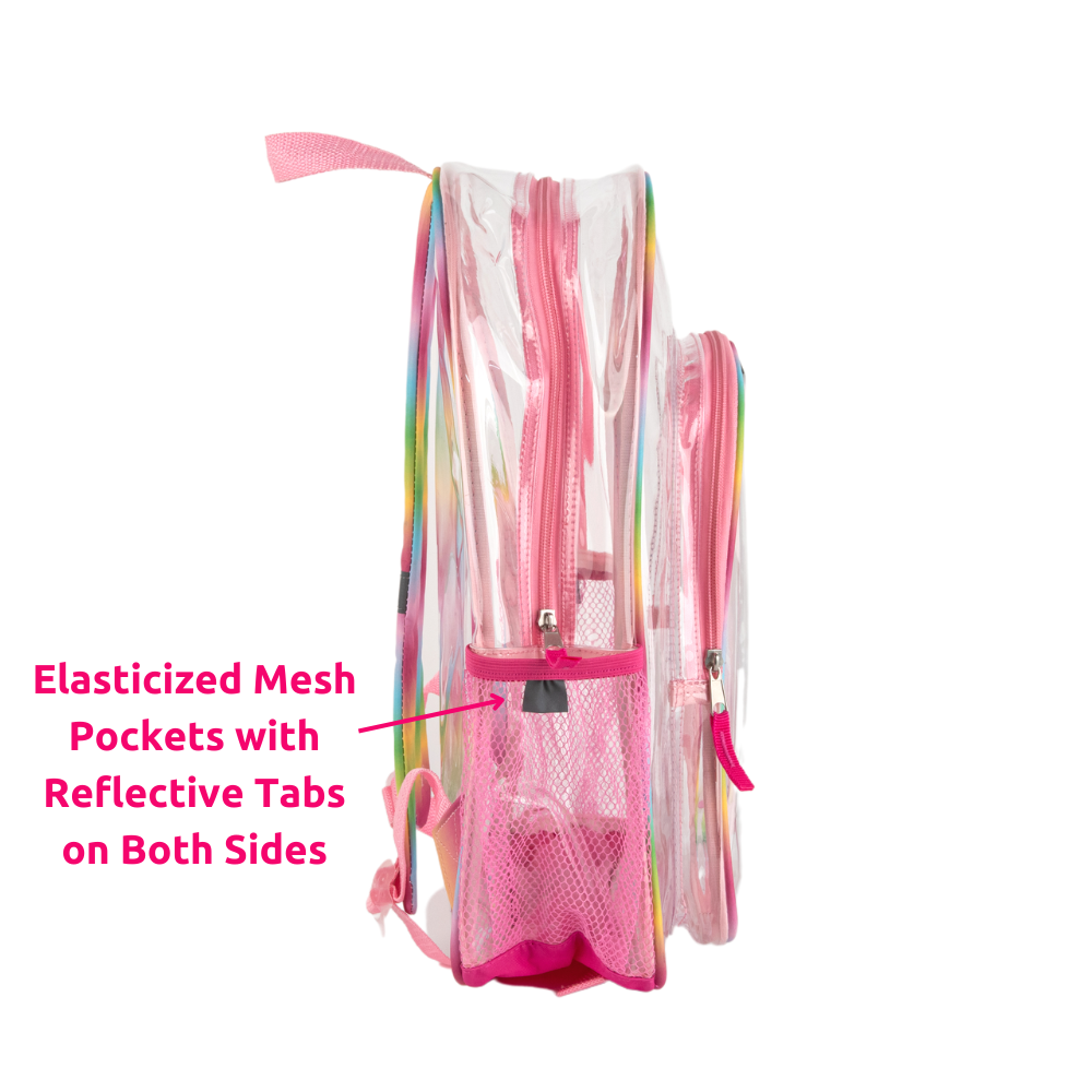 Load image into Gallery viewer, Rainbow Clear Backpack for School, 16 inch Transparent Bag with Matching “Be Kind” Pencil Pouch, 3 Piece Set

