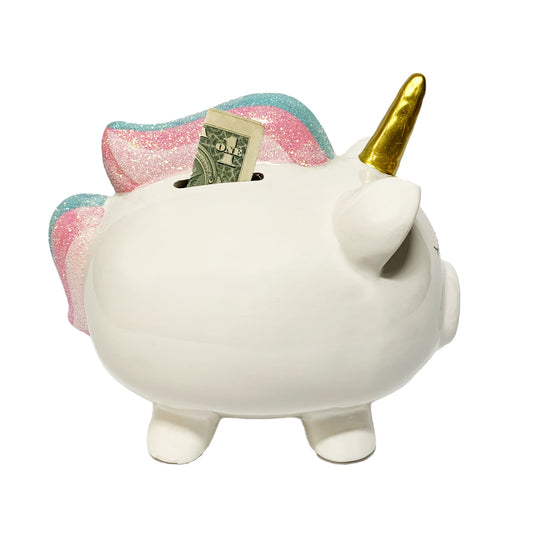 Load image into Gallery viewer, Pig Unicorn Piggy Bank for Girls - Girls Ceramic Coin Bank with Rubber Stopper
