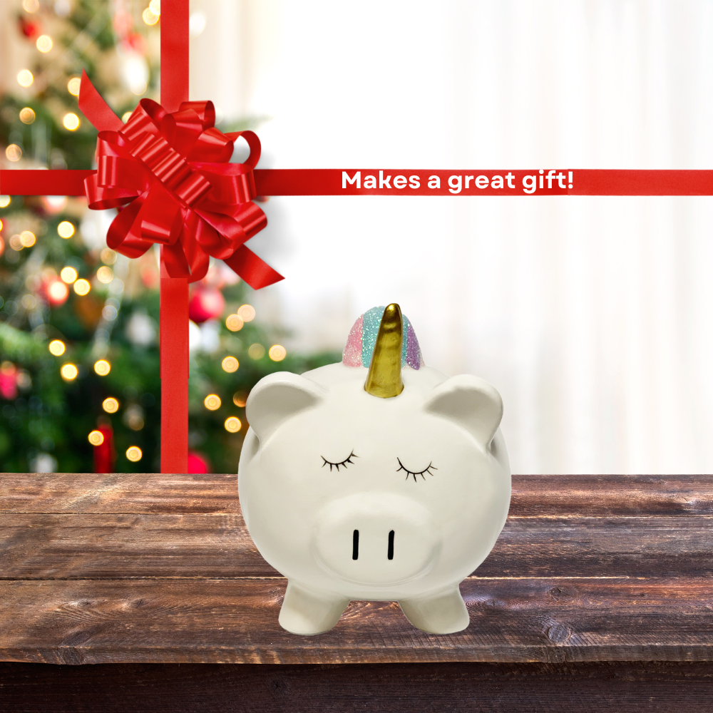Load image into Gallery viewer, Pig Unicorn Piggy Bank for Girls - Girls Ceramic Coin Bank with Rubber Stopper
