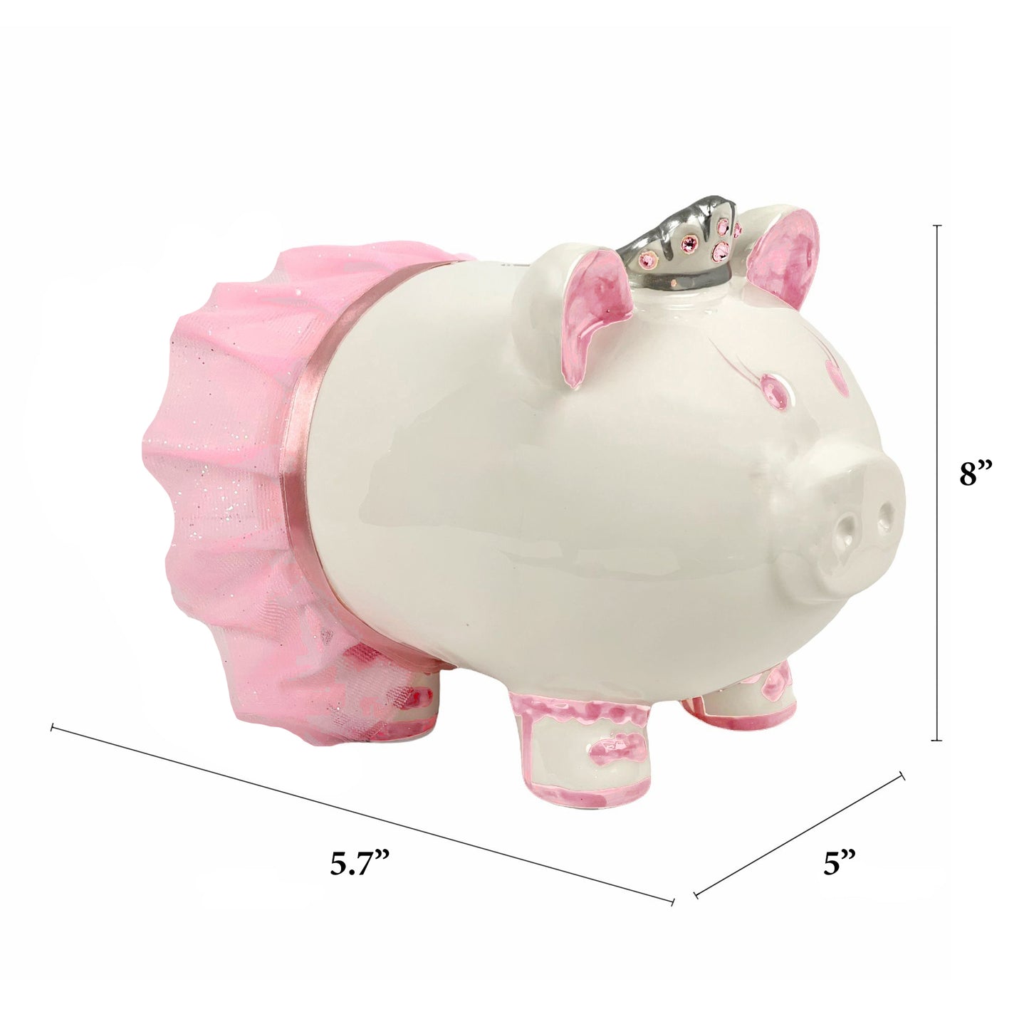 Load image into Gallery viewer, Princess Ballerina Porcelain Piggy Bank for Girls with Swarovski Crystal Crown &amp;amp; Pink Tutu, With Rubber Stopper

