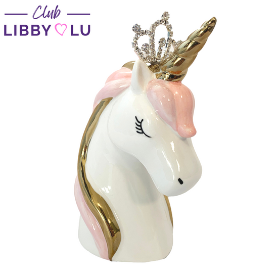 Load image into Gallery viewer, Unicorn Piggy Bank – Coin Money Bank for Girls with Rubber Stopper and Rhinestone Crown
