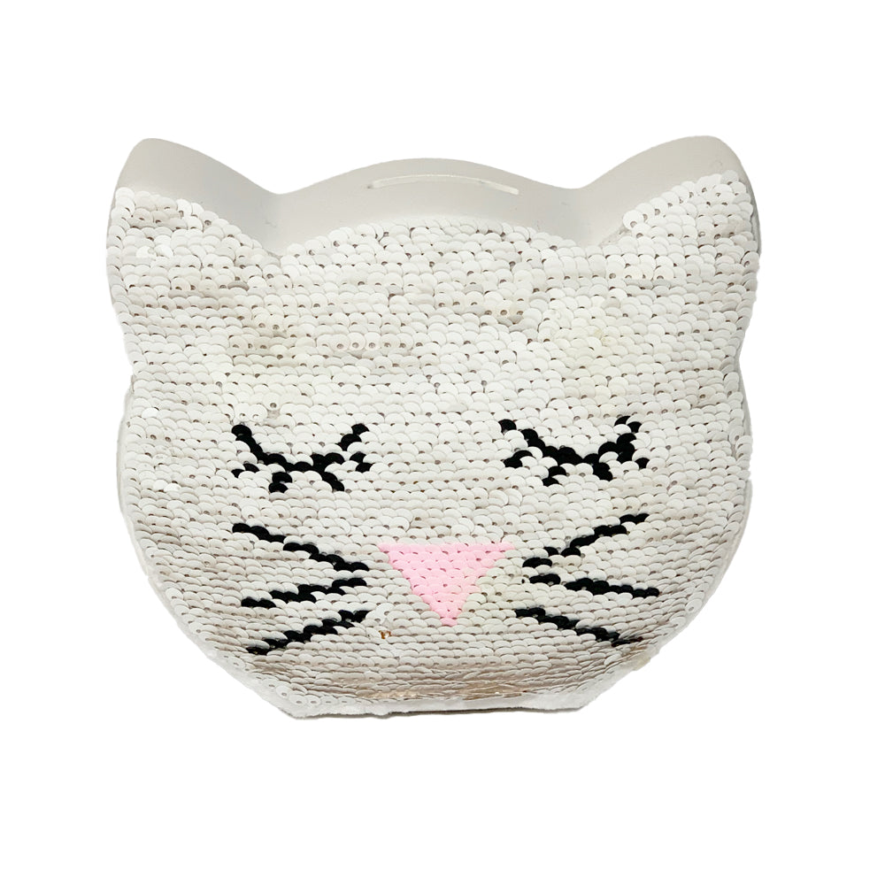 Cat Piggy Bank with Reversible Flip Sequins – Coin Money Bank for Girls with Rubber Stopper