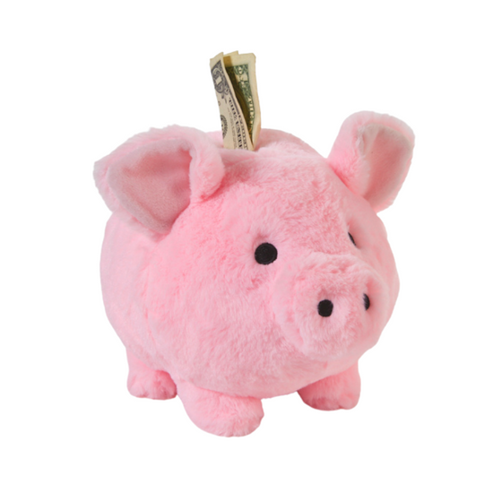 Pink Plush Piggy Bank for Kids, Stuffed Animal Coin Banks with Stopper – Fuzzy Pink Piggy Bank for Girls