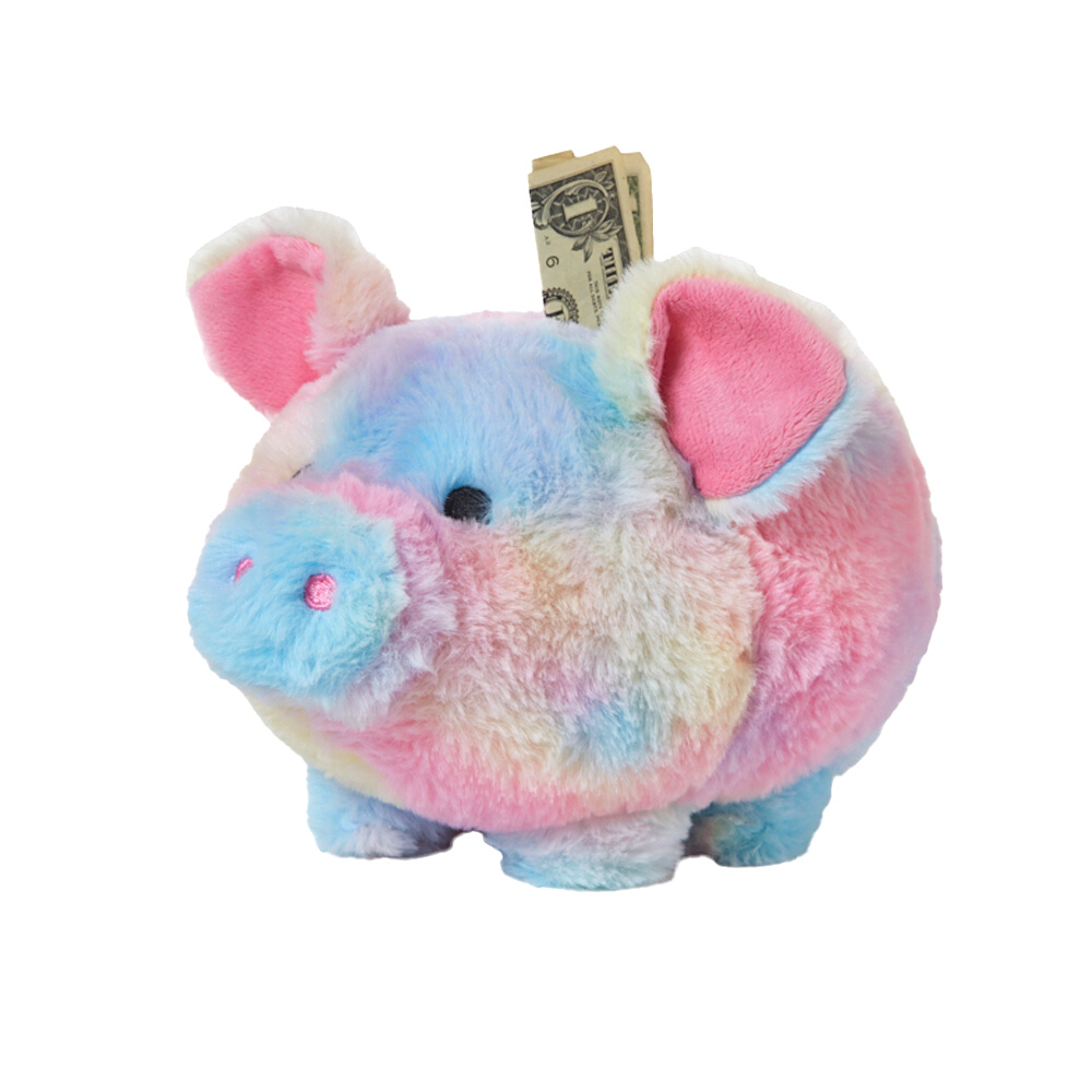 Tie Dye Plush Piggy Bank for Kids, Stuffed Animal Coin Banks with Stop ...