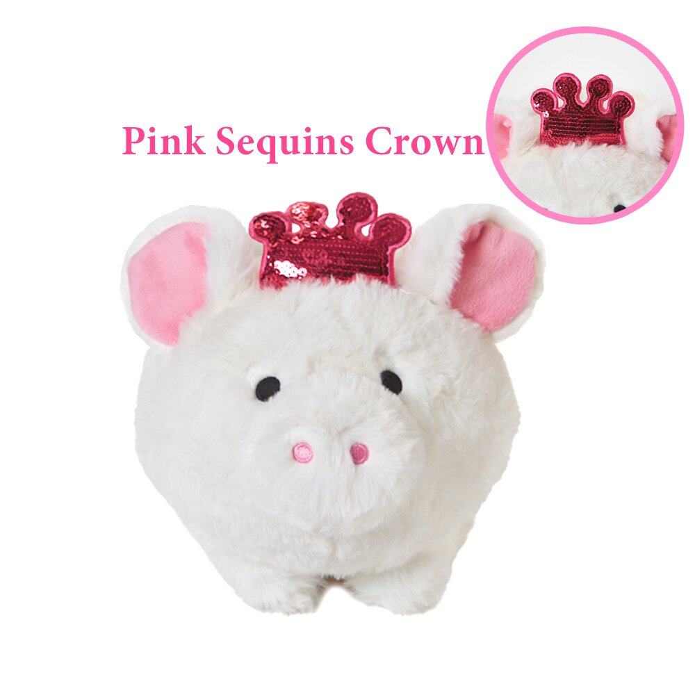 Load image into Gallery viewer, White Plush Piggy Bank for Kids with Pink Princess Crown, Stuffed Animal Coin Banks with Stopper – Princess Piggy Bank for Girls
