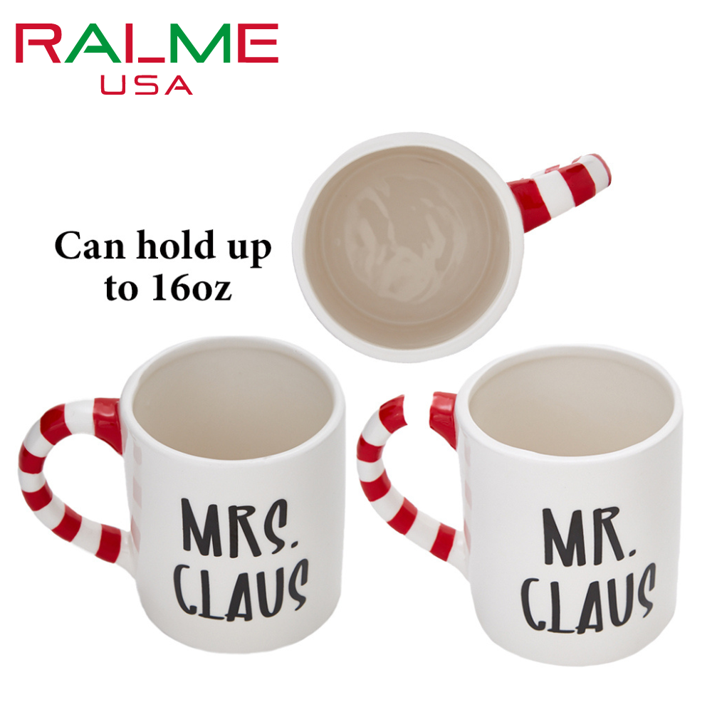 Mr and Mrs Claus Christmas Mugs Set of Two - 16 oz. Large Ceramic Santa Mugs