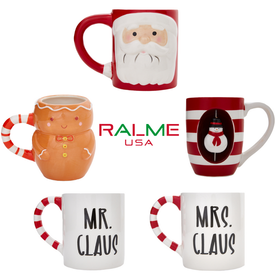 Mr and Mrs Claus Christmas Mugs Set of Two - 16 oz. Large Ceramic Santa Mugs