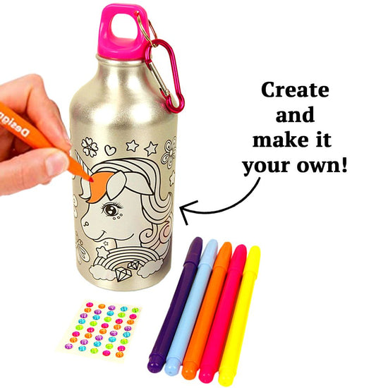 Color Your Own Unicorn Water Bottle for Girls DIY Craft Kit, with Kids Color Your Own Face Mask & Pencil Case
