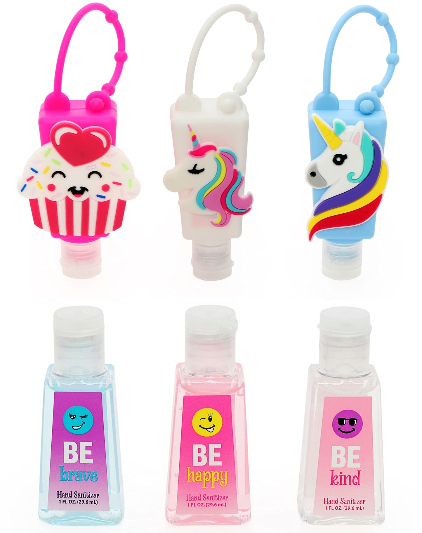 Kids Hand Sanitizer for Girls – Pack of 3 with Cupcake & Unicorn Hand Sanitizer Holders with Sanitizer Bottles Included