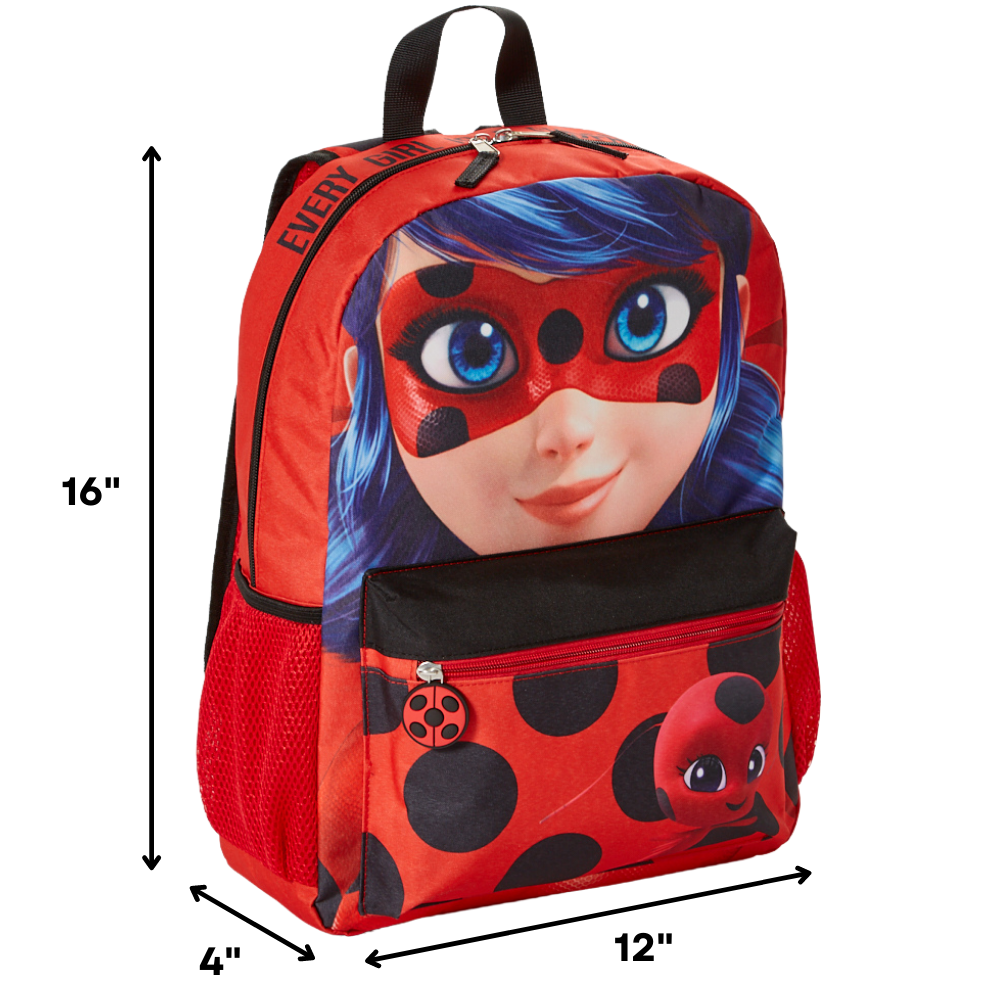 Miraculous Ladybug Backpack for Girls, 16 inch, Red