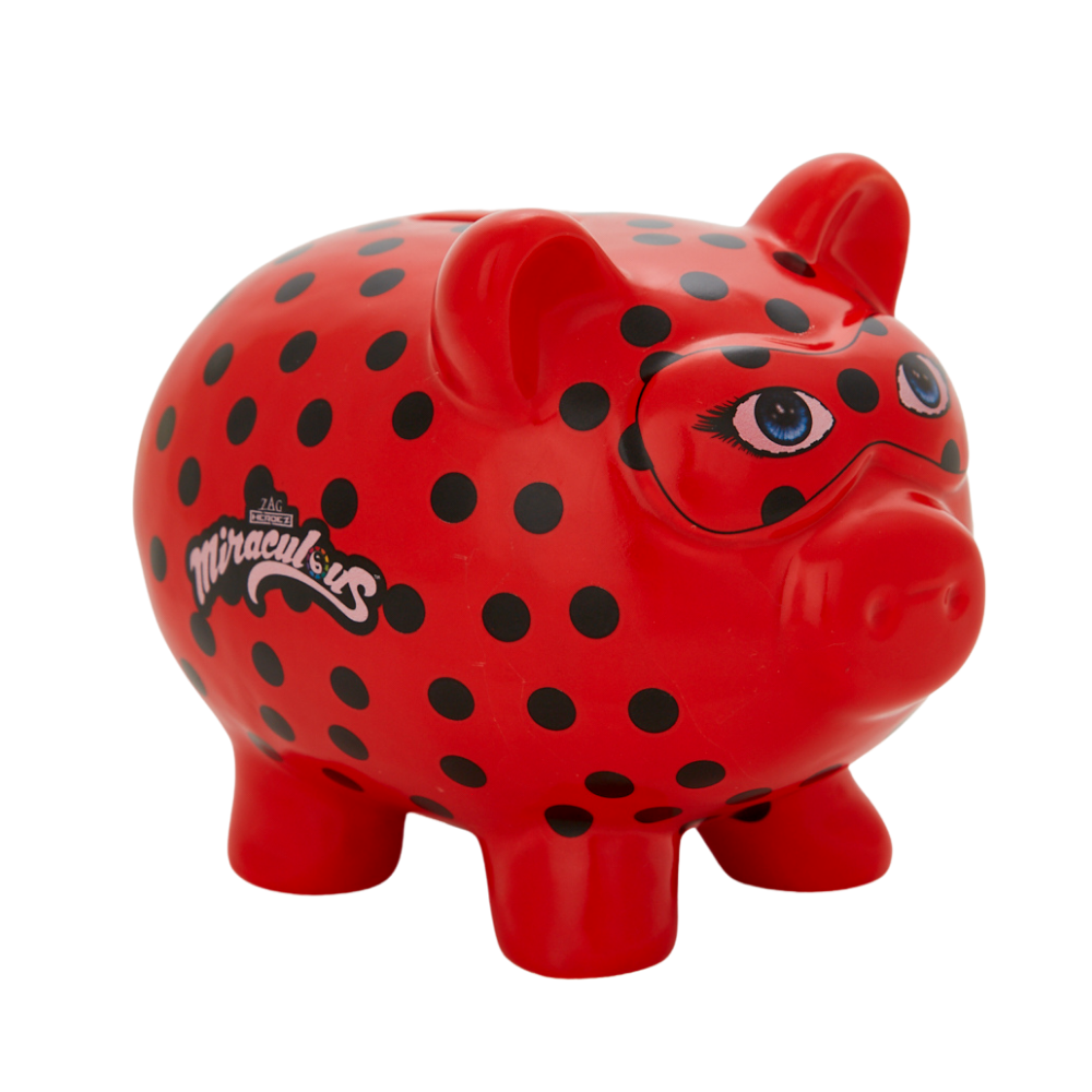 Miraculous Ladybug Piggy Bank for Girls – Kids’ Ceramic Coin Bank, Red